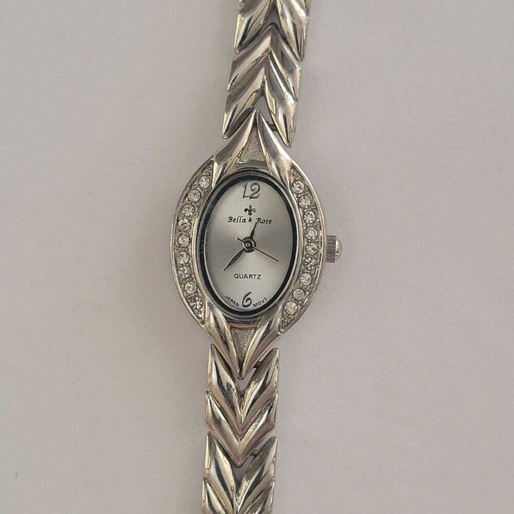Bella & Rose Womens Watch Oval Silver Case Silver Dial Stainless Bracelet Quartz
